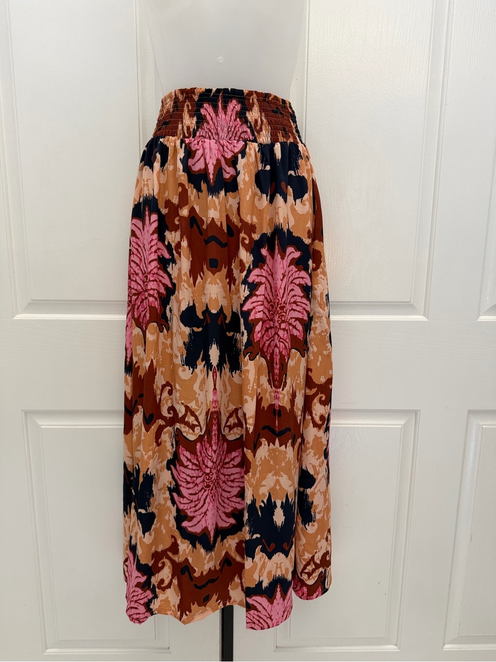 RAGA Multicolor Floral Print Smocked Waist Midi Skirt Sz XS